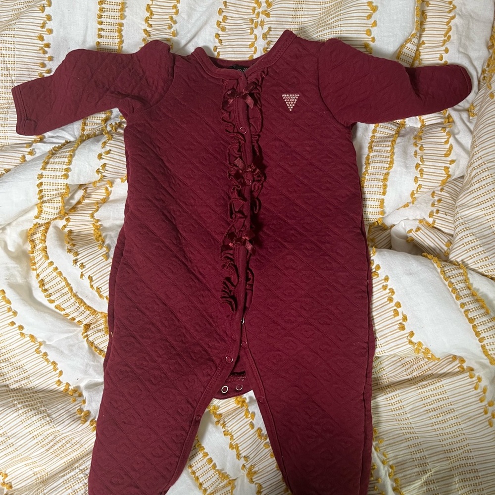 Guess Red One Piece Footies with Ruffled Neckline